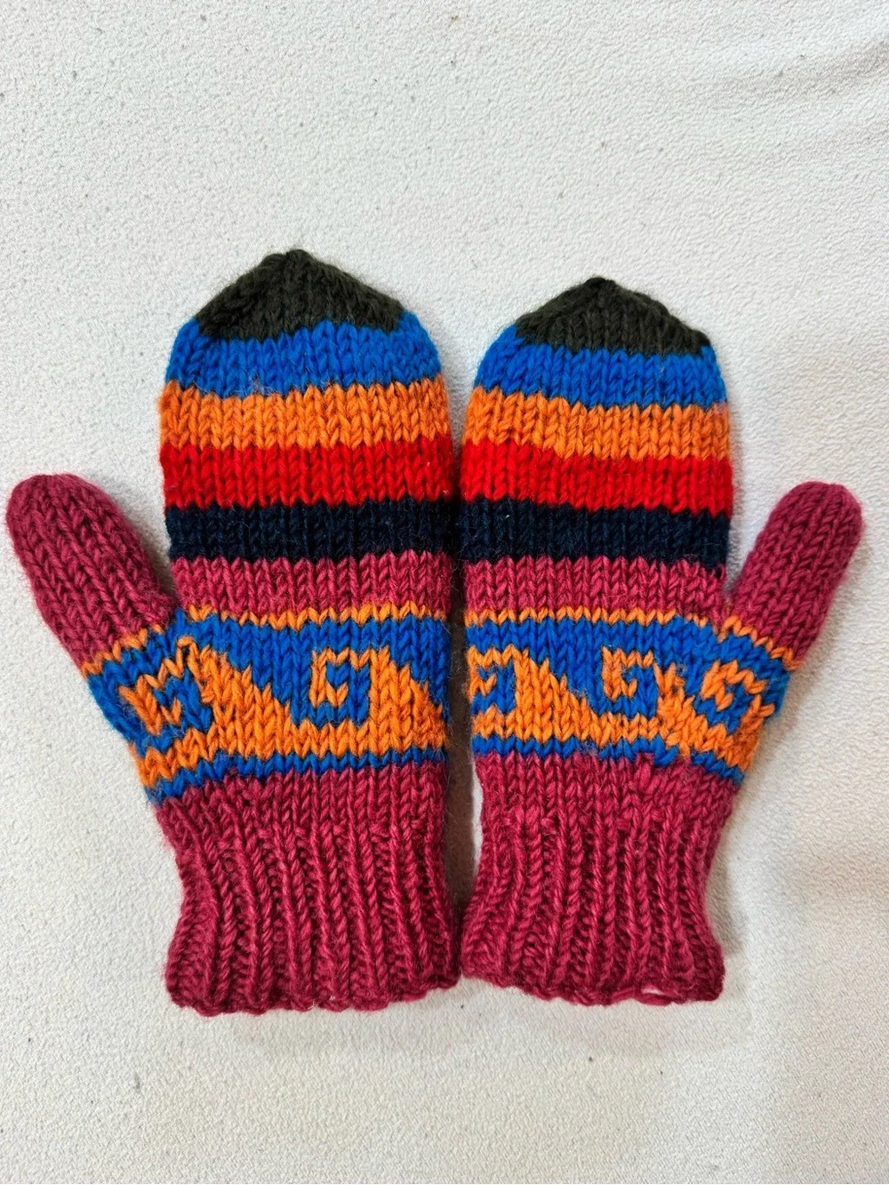 Women’s Boho Warm Wool Colorful Mitten Gloves